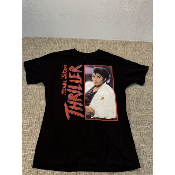 Michael Jackson Black Graphic Thriller Short Sleeve T-Shirt Size MEDIUM #A627 - Picture 2 of 9
